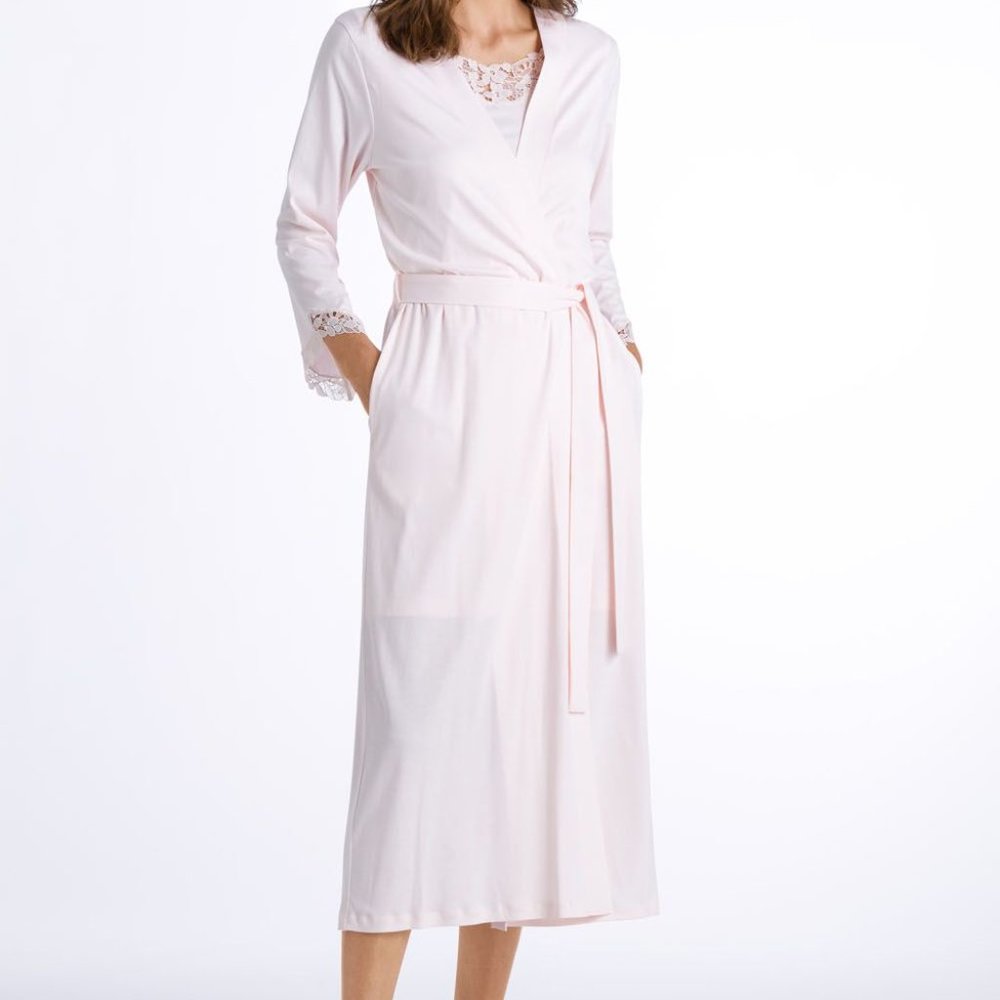 NEW with Tags LUXURY HANRO Dorea 100% Cotton Robe retail $350 Portugal Blue L
